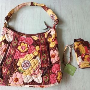 Vera Bradley Brown and Yellow Quilted Wristlet